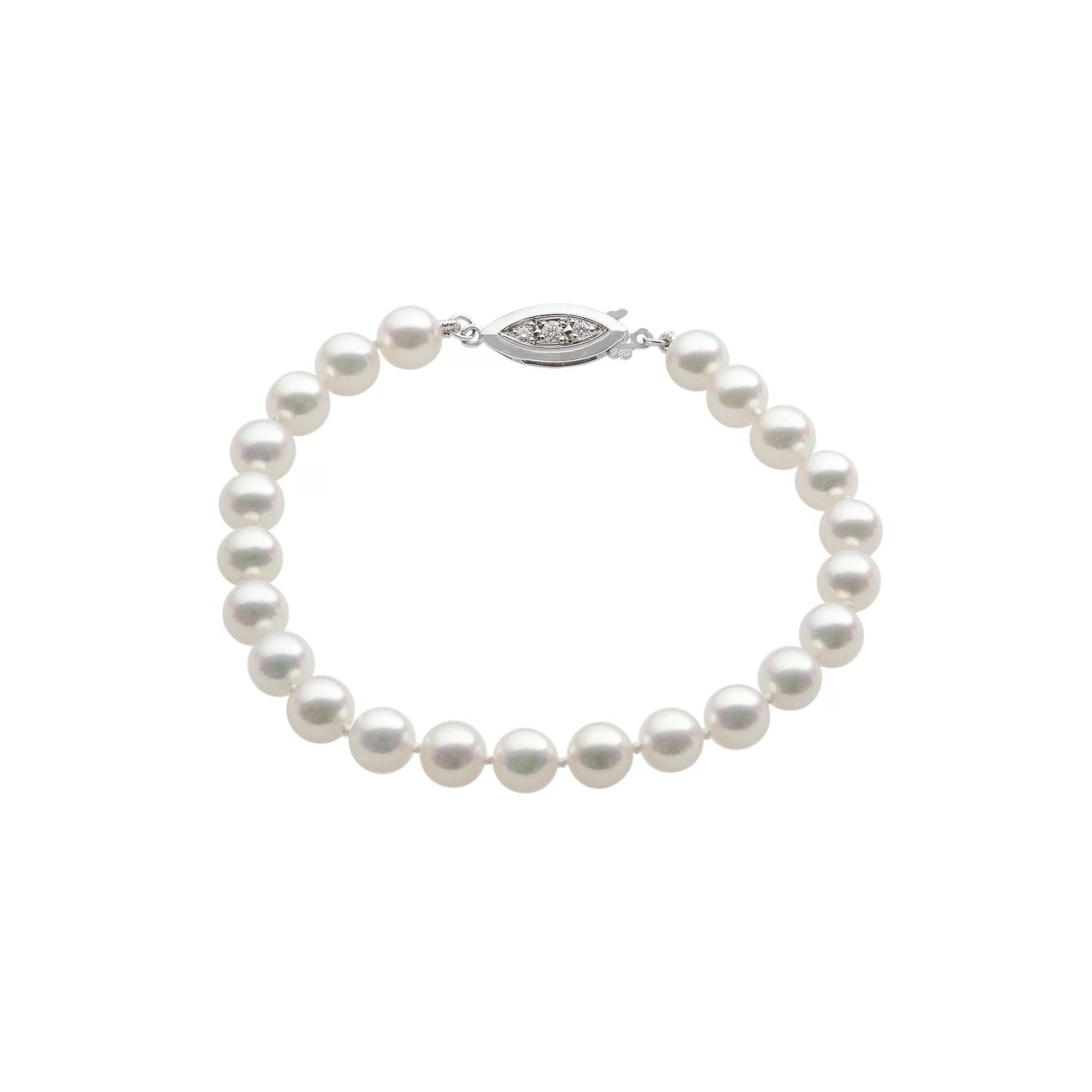 18k White Gold AAA Akoya Cultured Pearl Bracelet (6.5-7 mm), Womens Product Image