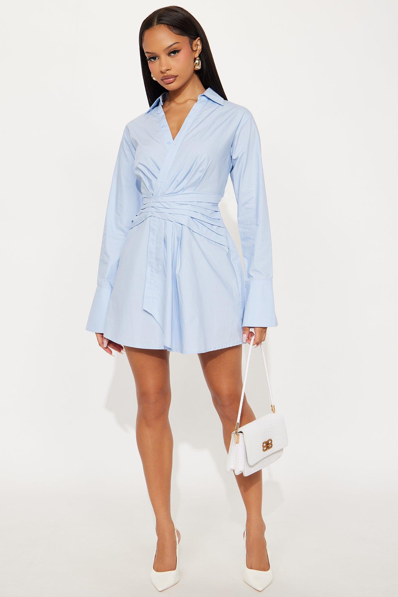 Ainsley Collar Shirt Mini Dress - Blue Product Image