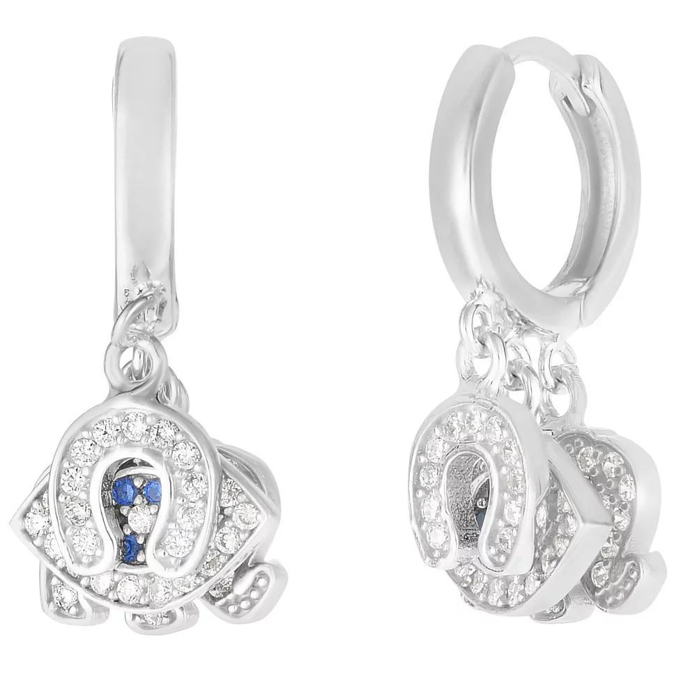 Sunkissed Sterling 14k Gold Over Silver Cubic Zirconia Tri Charm Huggie Hoop Earrings, Women's, Silver Tone Product Image