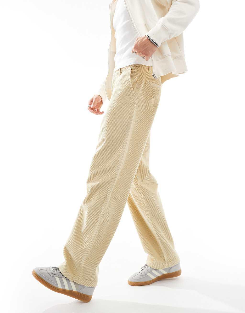 ASOS DESIGN baggy fit corduroy pants in stone Product Image