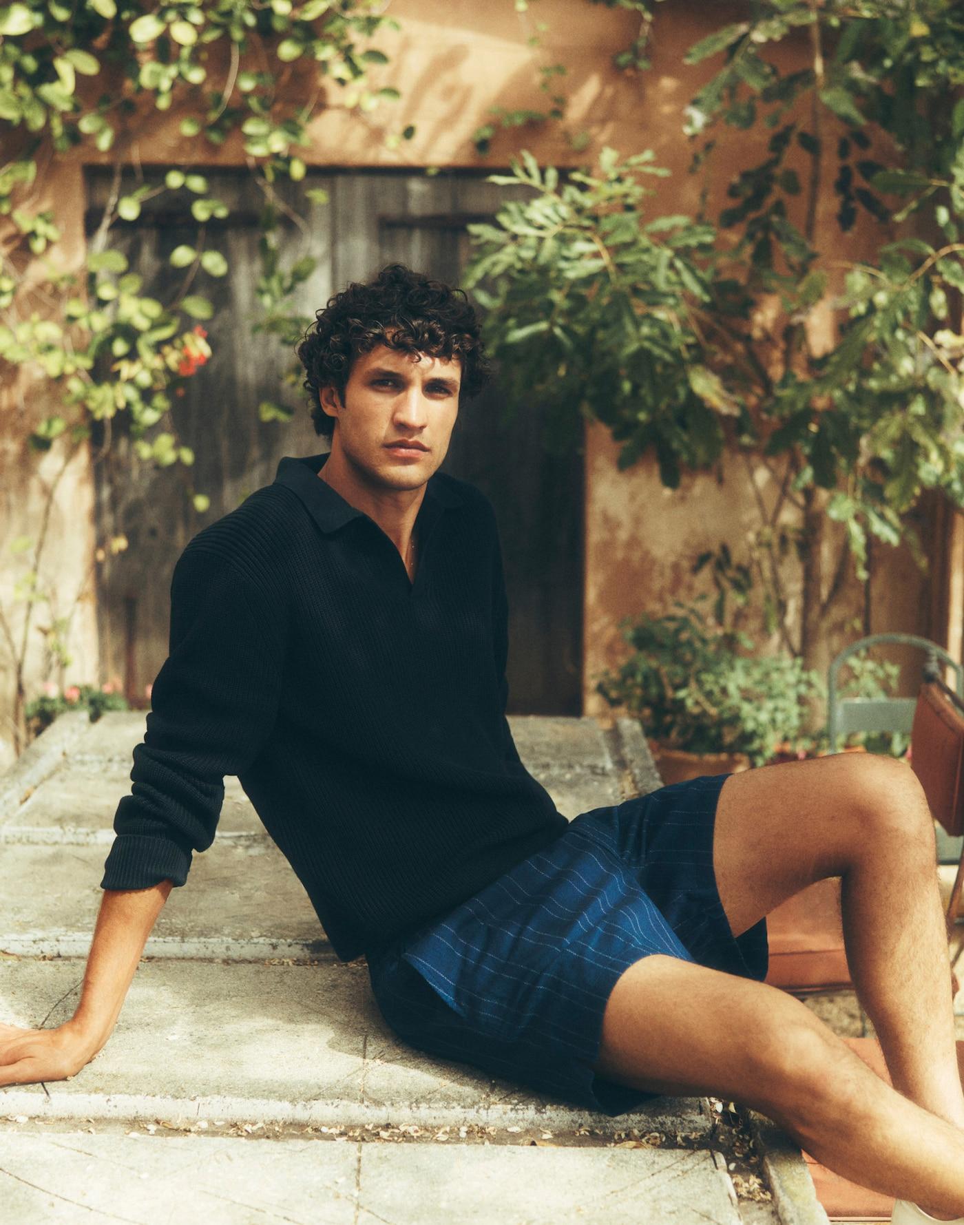 Cotton Shaker-Stitch Johnny-Collar Sweater Polo Product Image