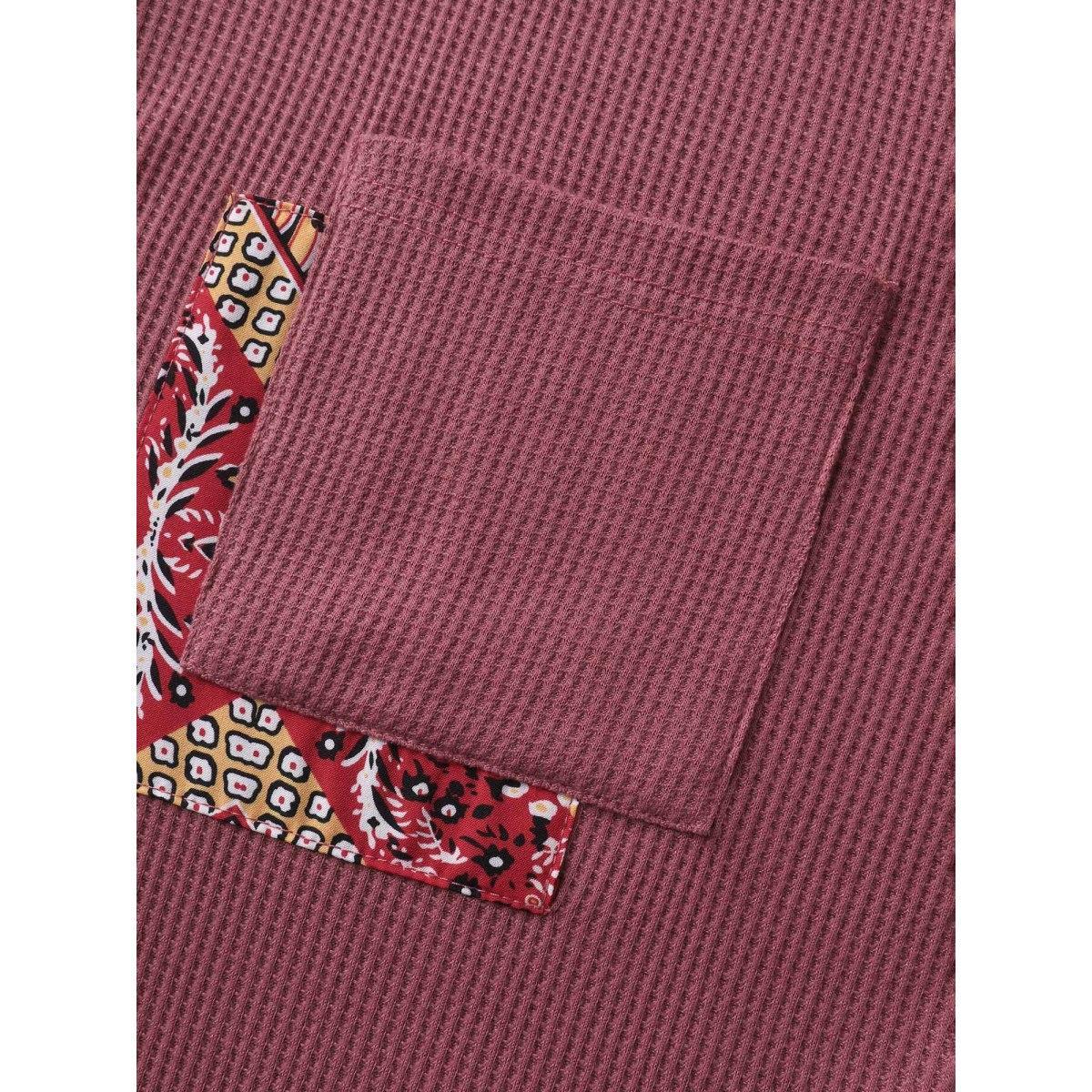 Plus Size Waffle Grid Contrast Paisley Solid Sleeve Sweatshirt Women DustyPink Texture Round Neck Everyday-Casual Sweatshirts BloomChic 26/4X Product Image