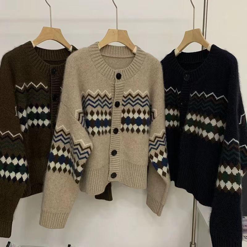 Round Neck Patterned Cardigan Product Image