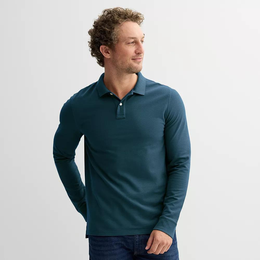 Men's Sonoma Goods For Life® Long Sleeve Pique Polo, Size: XL, Brown Product Image