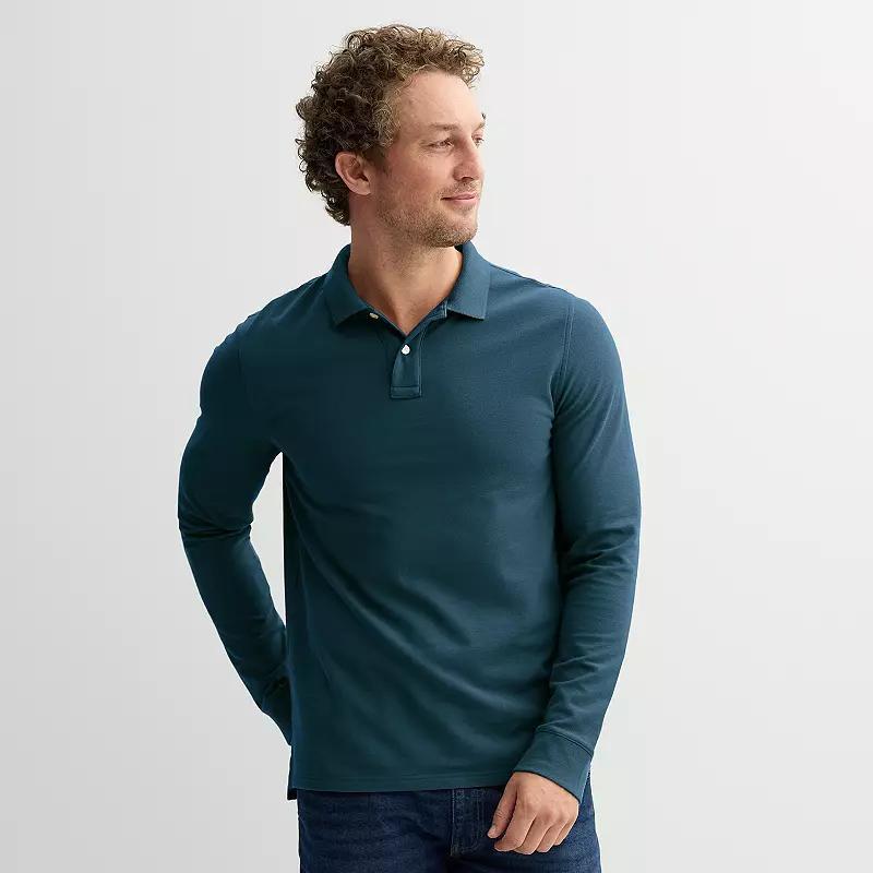 Men's Sonoma Goods For Life® Long Sleeve Pique Polo, Size: XL, Brown Product Image