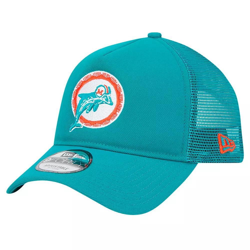 Mens New Era Aqua Miami Dolphins 9FORTY A-Frame Trucker Adjustable Hat, Turquoise A Product Image