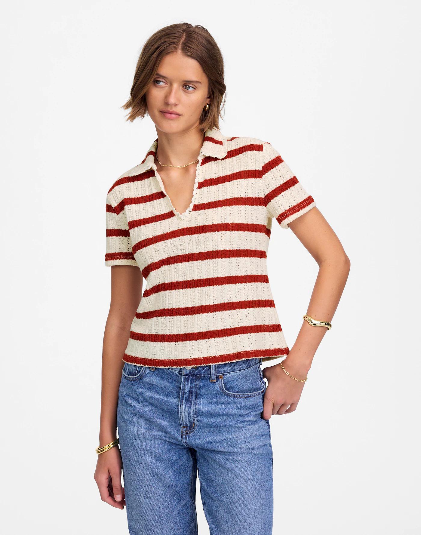 Crochet-Knit V-Neck Sweater Tee Product Image