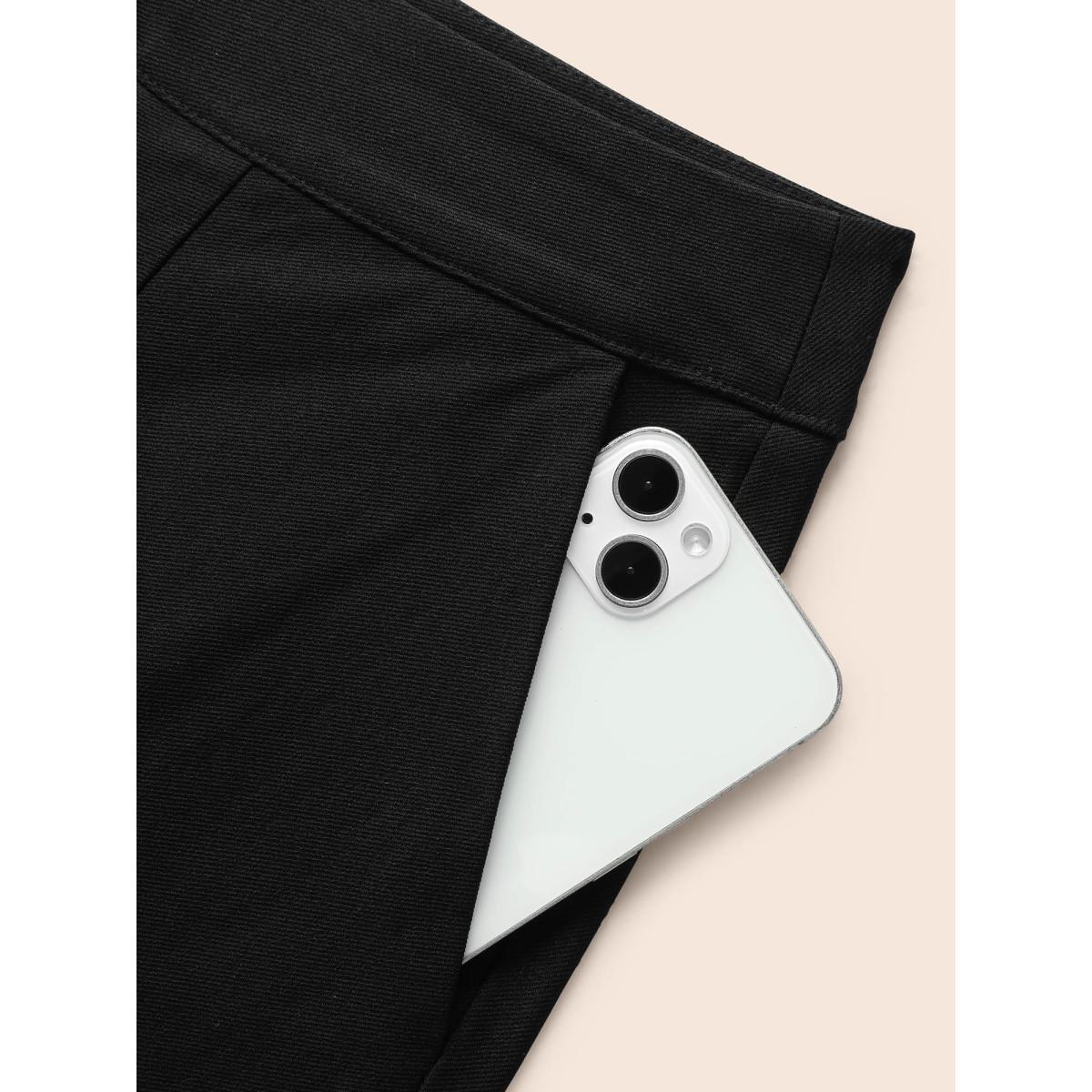 Plus Size Stretch Woven Slit Midi Skirt Women Black At the Office Non Loose Low stretch Slanted pocket Work Skirts BloomChic 28/5X Product Image