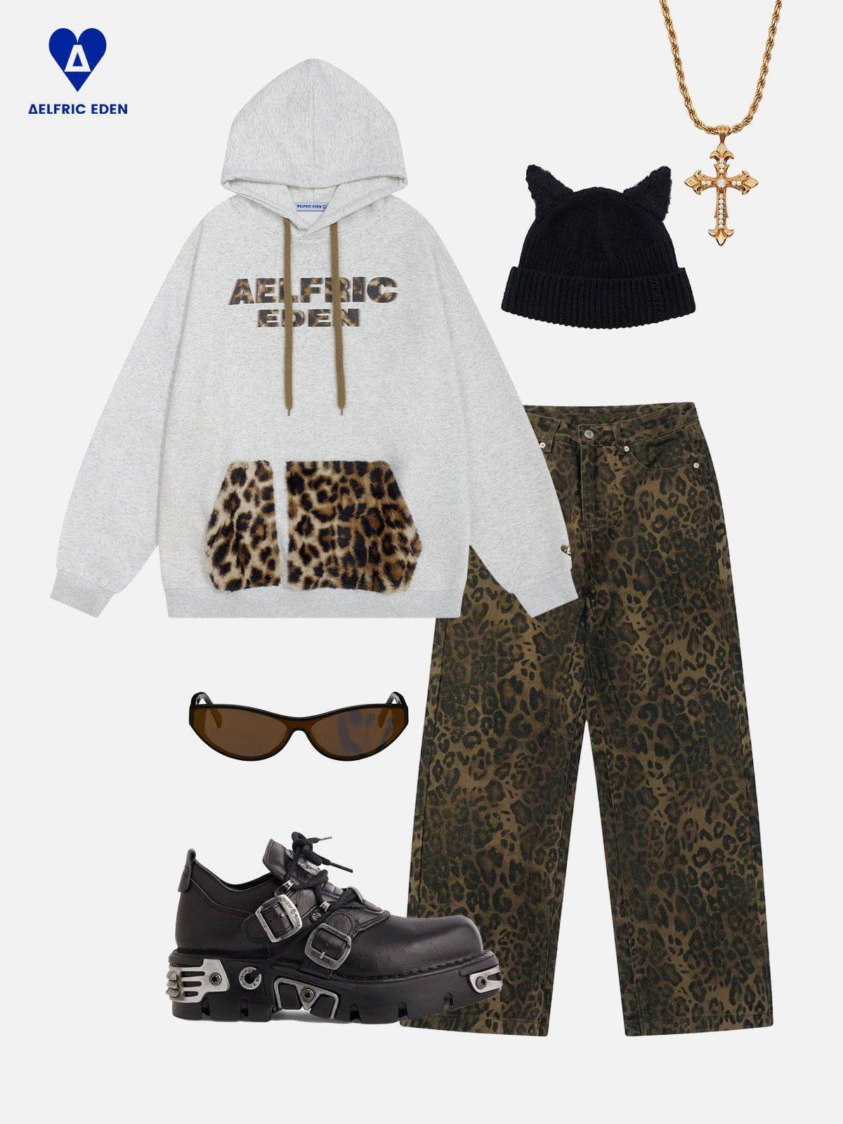 Aelfric Eden Leopard Graphic Patchwork Hoodie Product Image