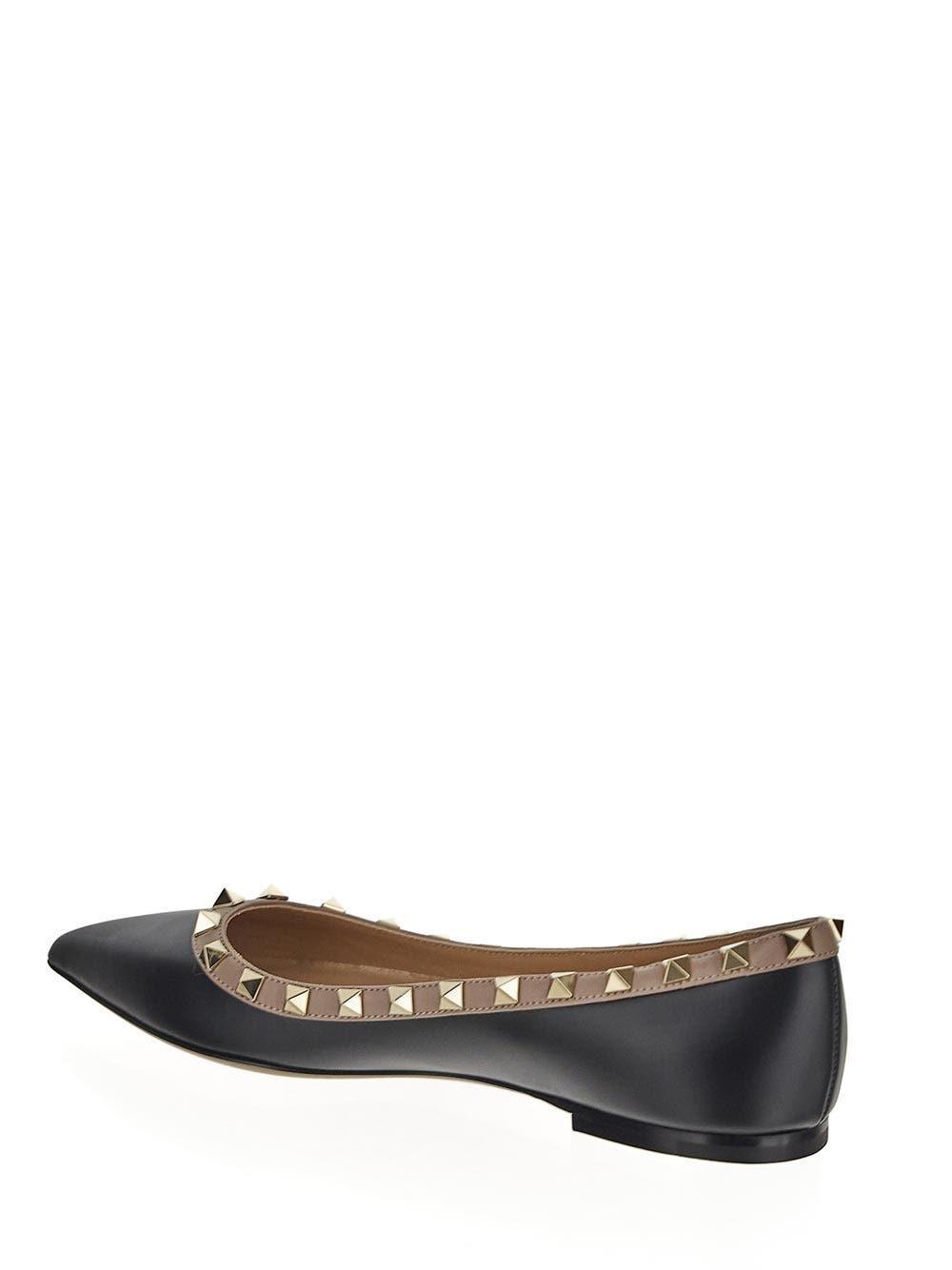 VALENTINO GARAVANI Pointed Toe Studded Trim Flat Sole Ballerina In Black Product Image