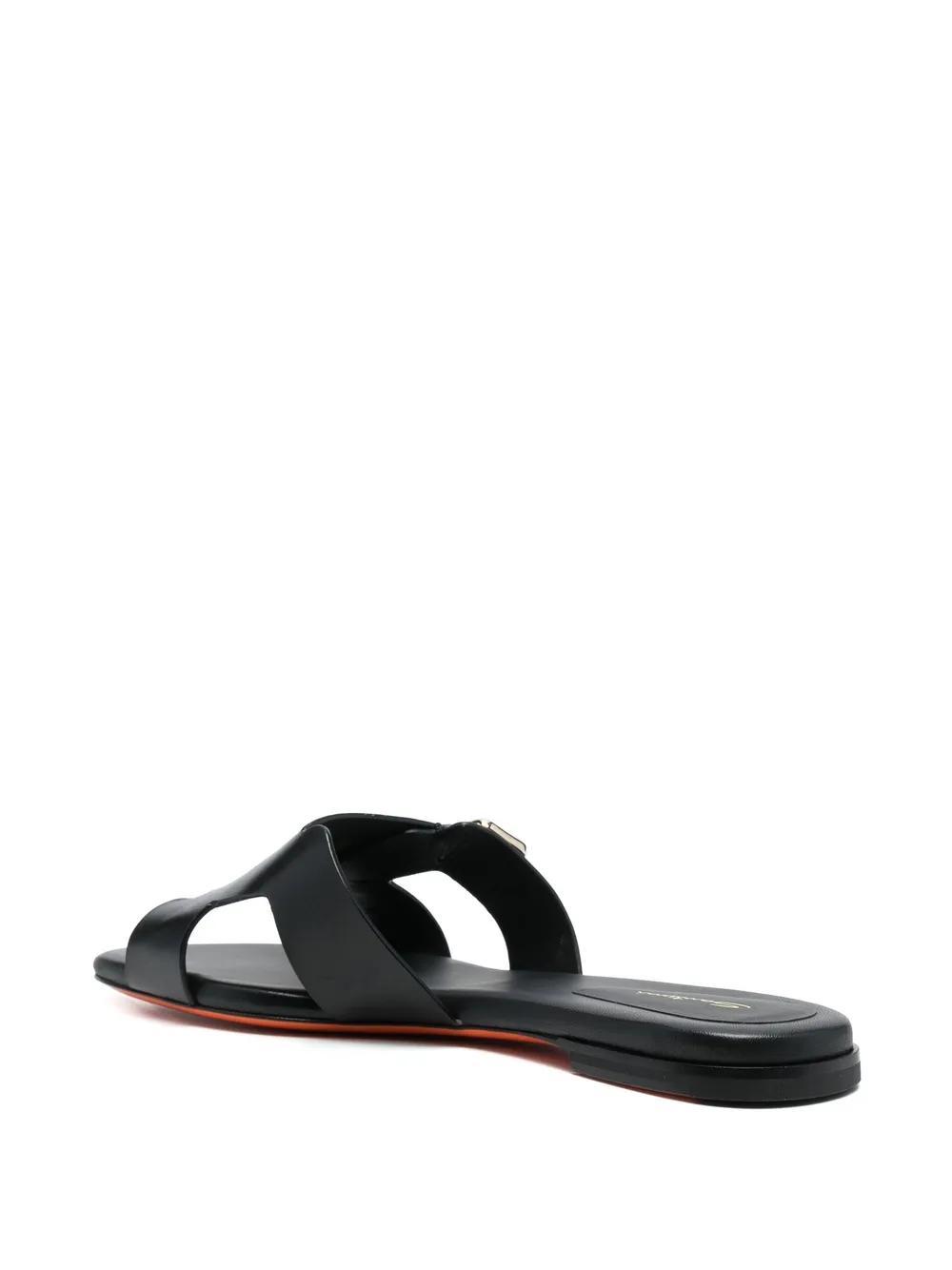 SANTONI Double-strap Flat Leather Sandals In Schwarz Product Image
