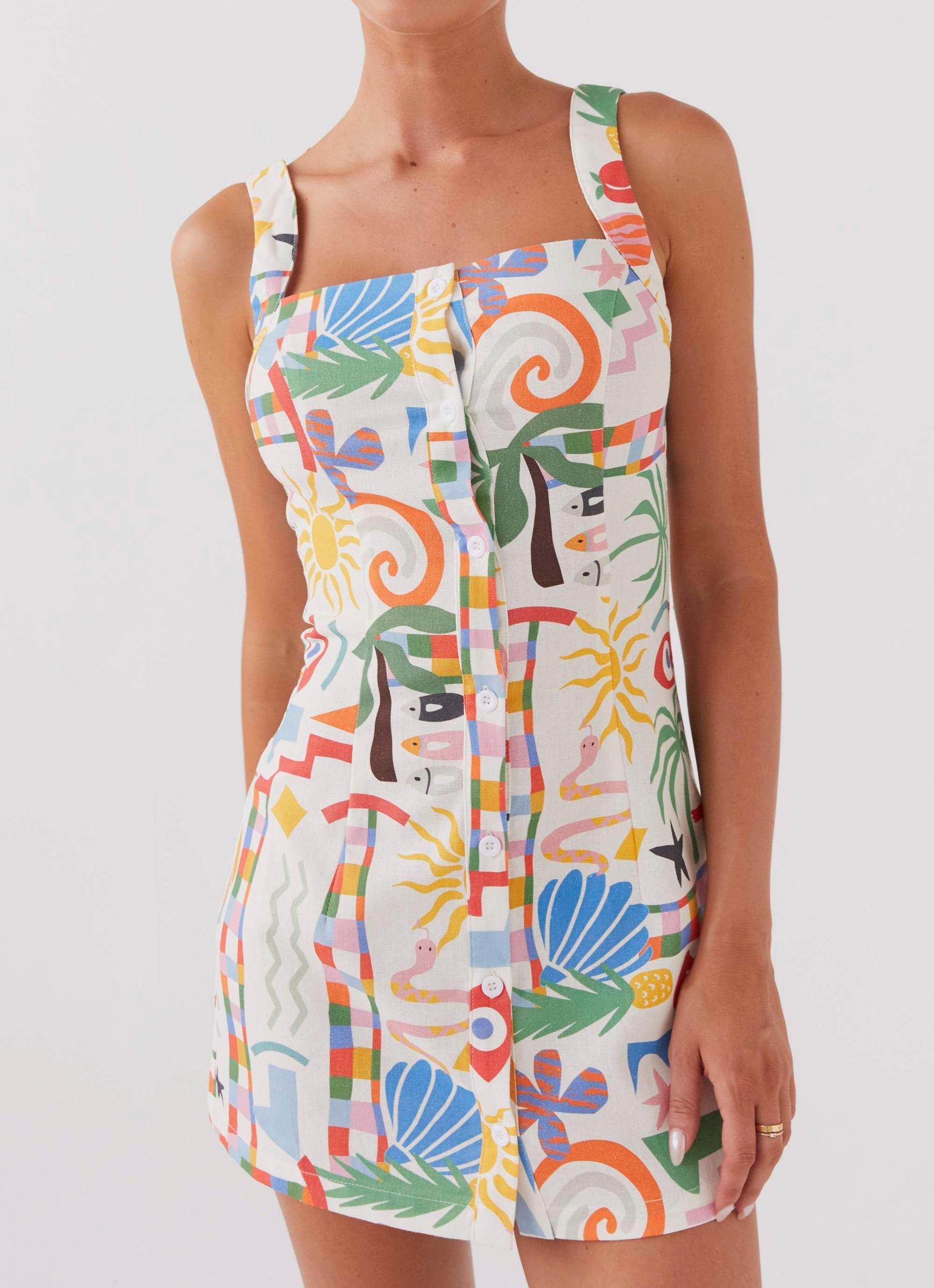 Tori Linen Mini Dress - Summer Palm Product Image