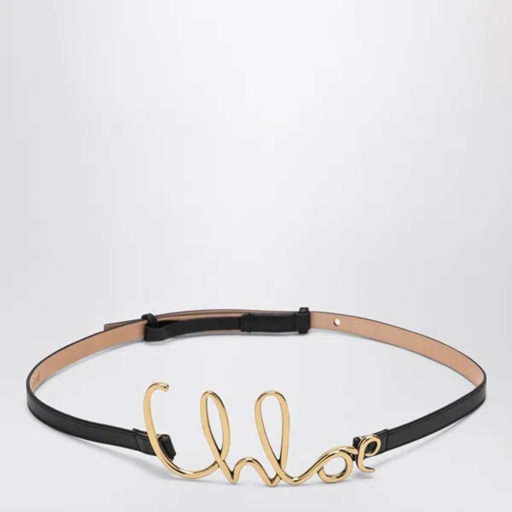CHLOÉ Iconic Leather Belt Gold-tone Hardware In Black Product Image