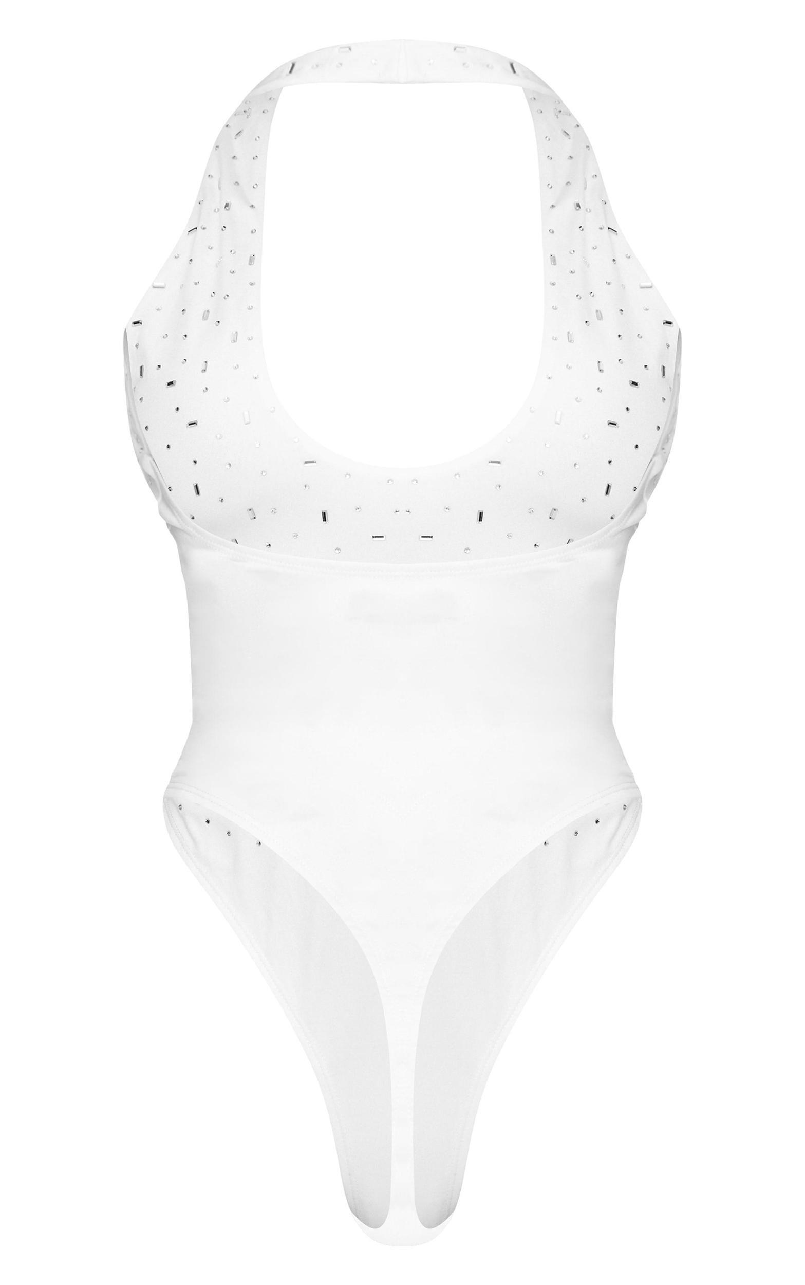 Petite White Embellished Halterneck Bodysuit Product Image