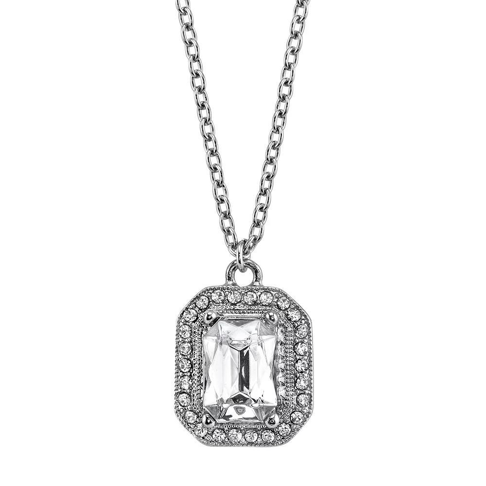 1928 Rectangle Halo Pendant Necklace, Women's, Size: 16", White Product Image