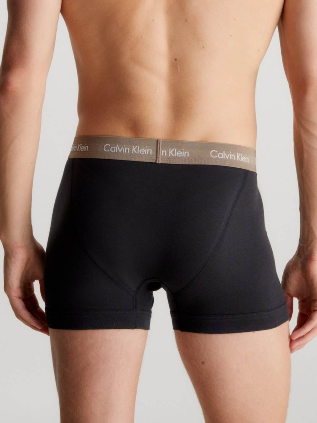 Calvin Klein cotton stretch trunks 3 pack in black with colored waistband Product Image