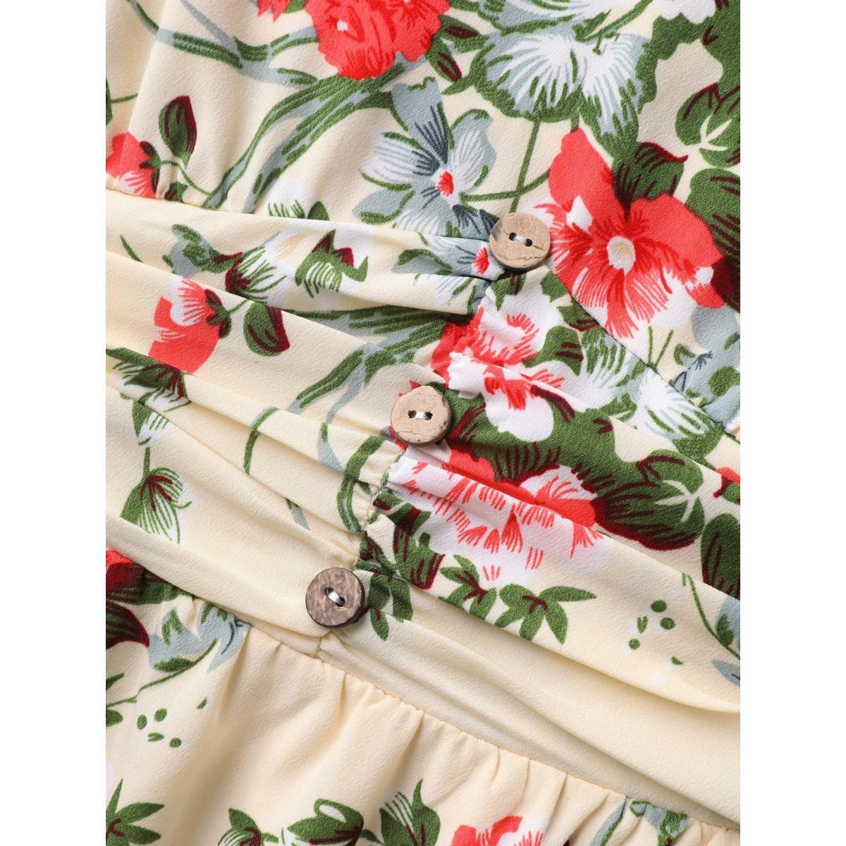 Plus Size Floral Pleated Waist Pockets Midi Dress Apricot Women Non Sleeveless Curvy BloomChic 26/4X Product Image