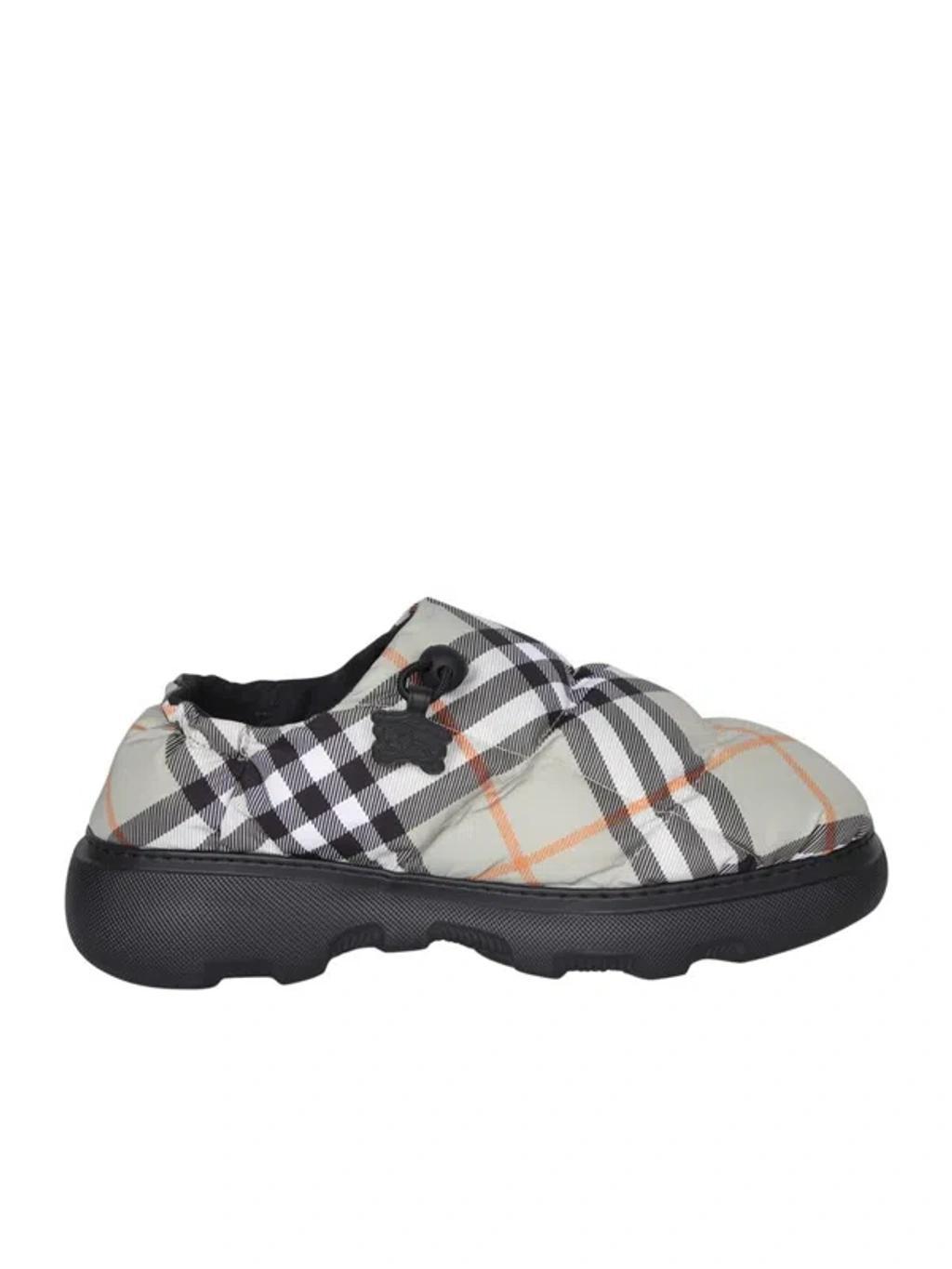 BURBERRY Check Nylon Blend Pillow Mules In Light Sage Product Image