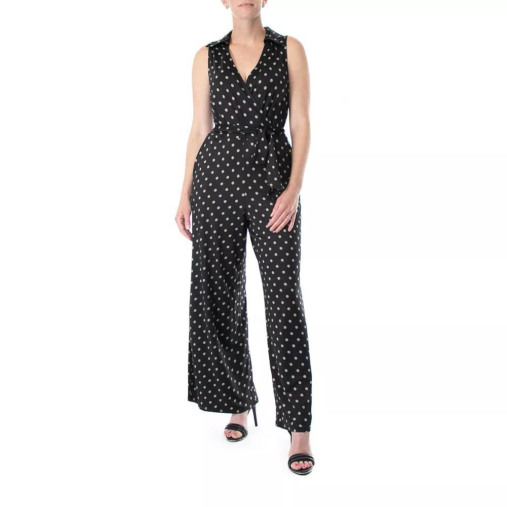 Womens Nina Leonard Print Collared Sleeveless Surplice Wide-Leg Jumpsuit Product Image