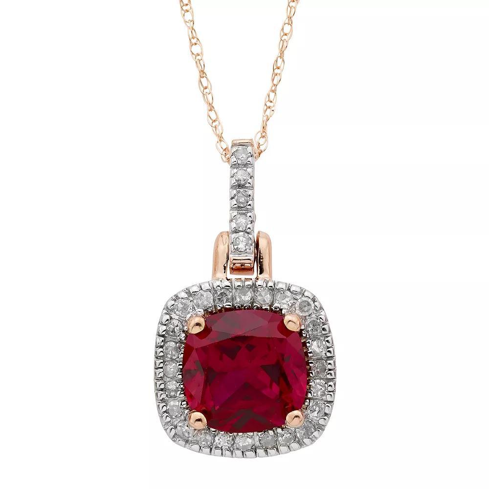 10k Gold Lab-Created Ruby & 1/8 Carat T.W. Diamond Halo Pendant Necklace, Womens Yellow Product Image