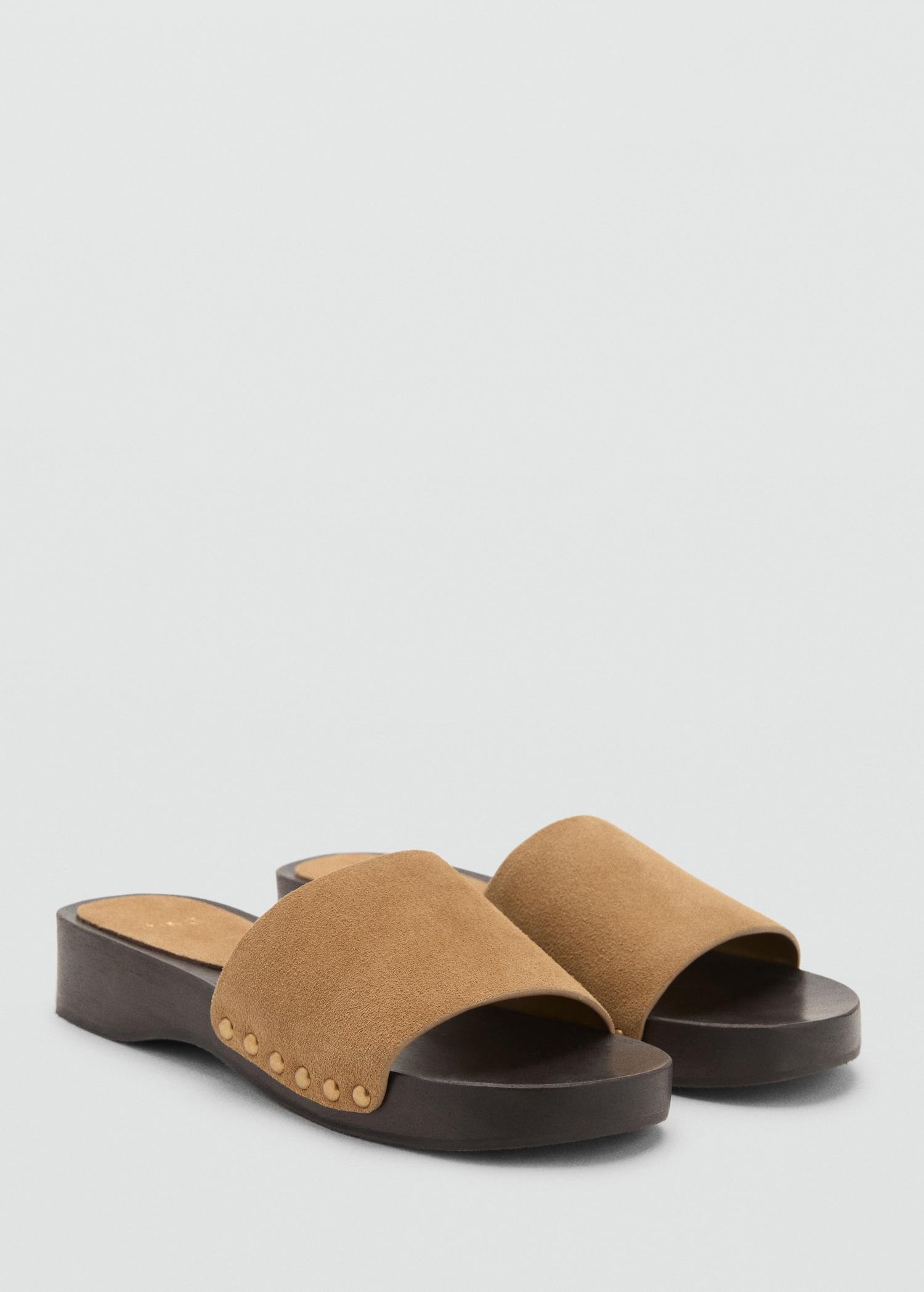 Suede sandals with wooden sole - Women | MANGO USA Product Image