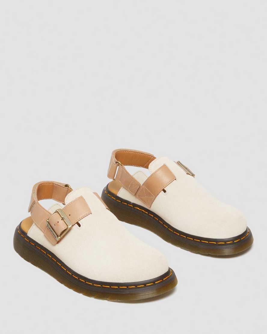 DR. MARTENS' Jorge Ii Suede And Leather Mules With Straps In Parchment Beige Product Image