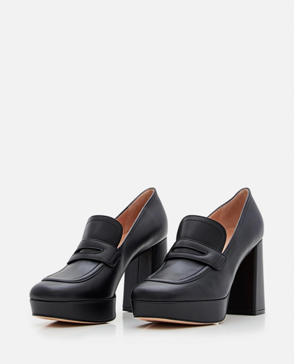GIANVITO ROSSI Black 100 Leather Platform Loafers Product Image