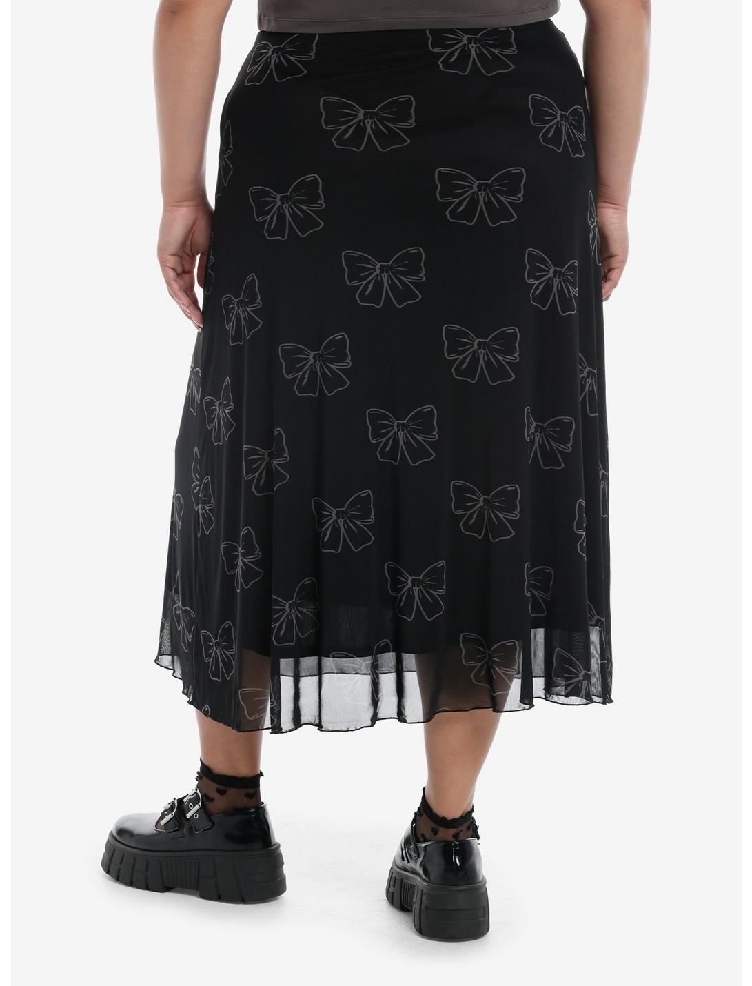 Cosmic Aura Black & Grey Bows Mesh Midi Skirt Plus Size Product Image