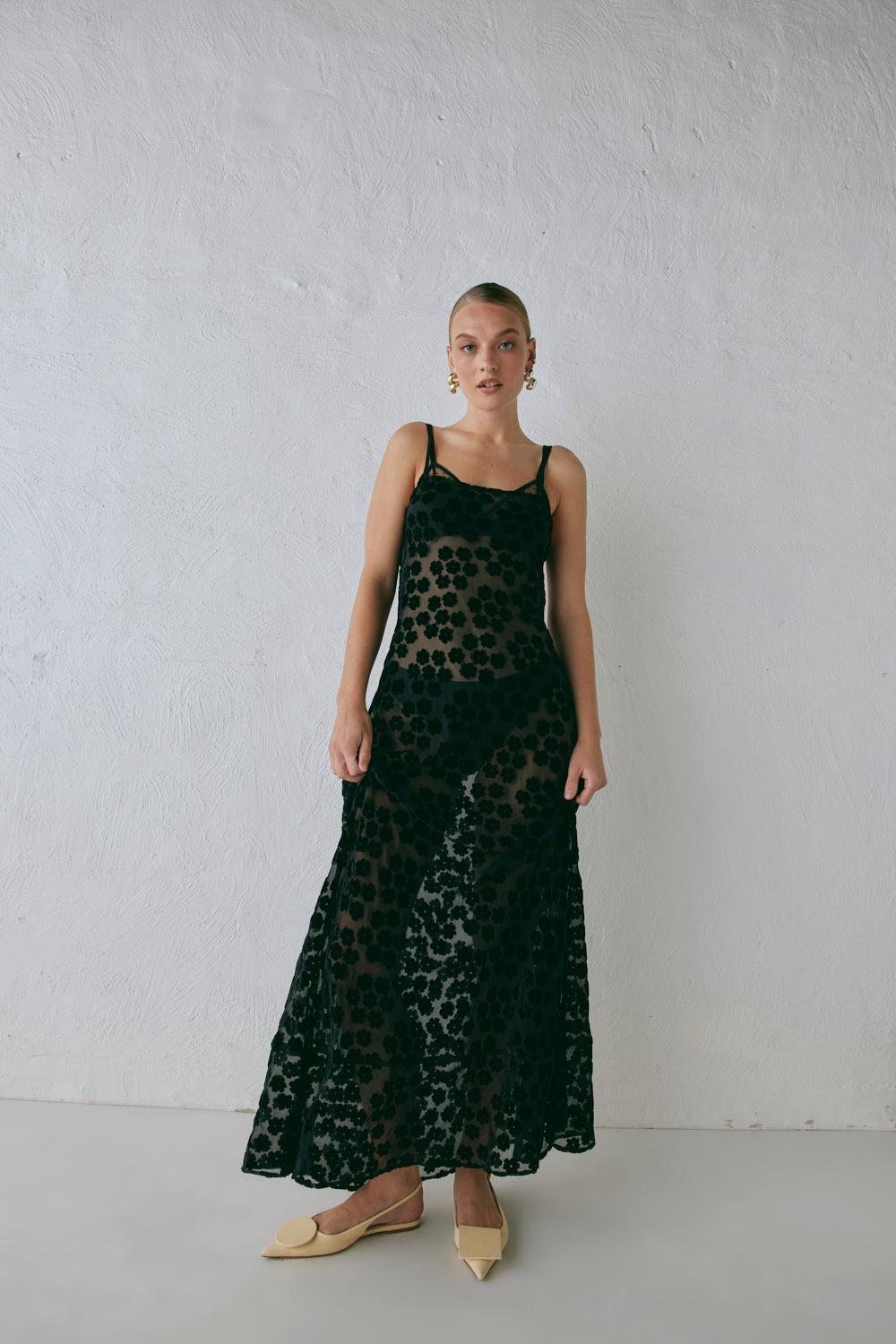 Iris Bias Cut Maxi Dress Black Product Image