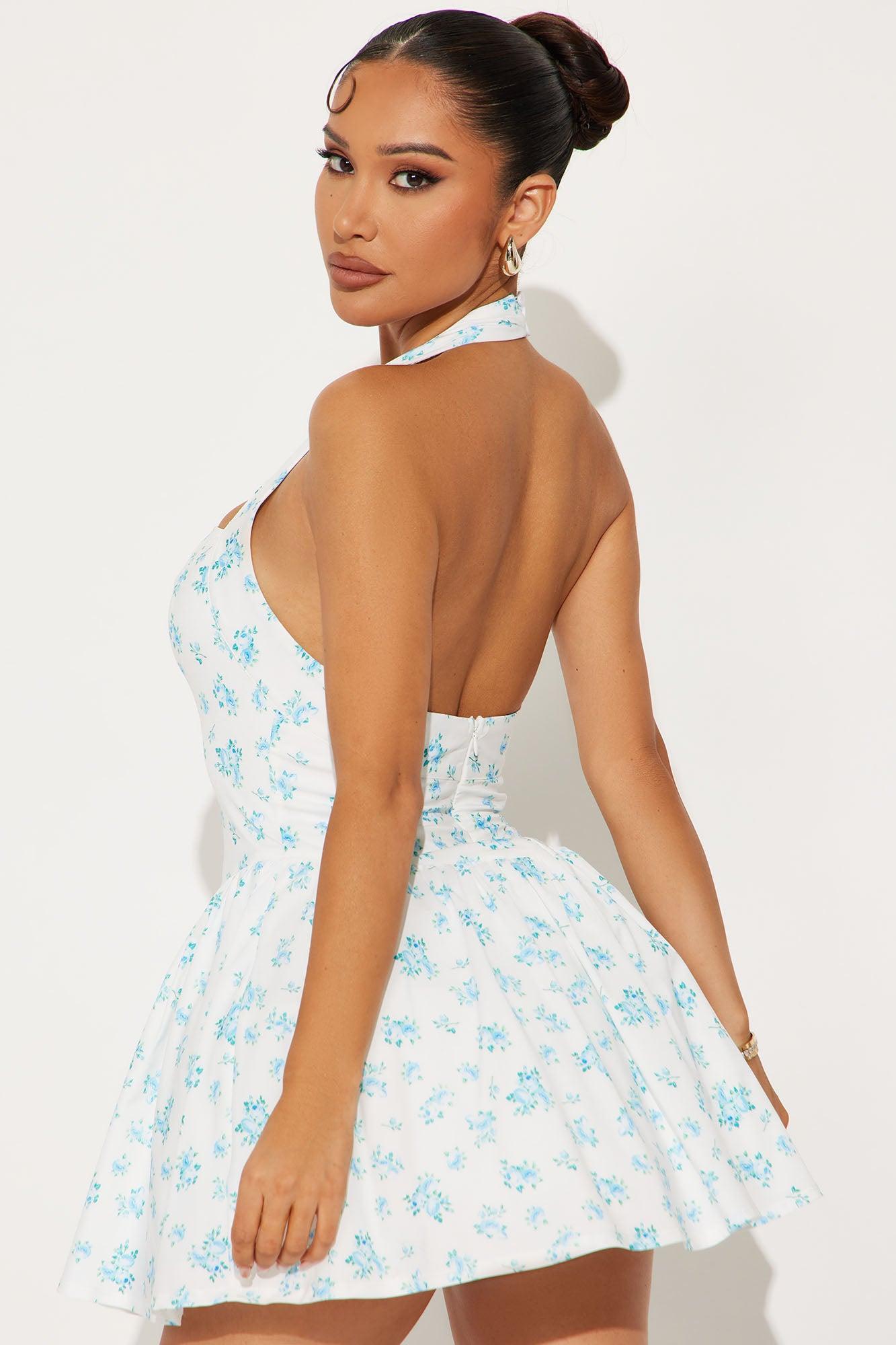 Noble Floral Mini Dress - Blue/combo Product Image