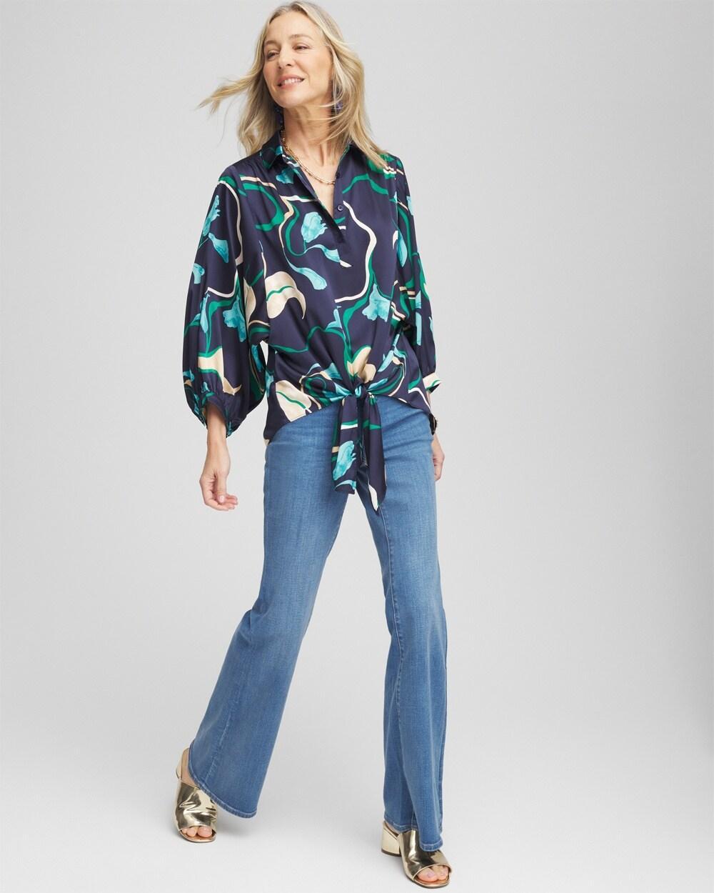 Floral Tie-Front Batwing Blouse Product Image