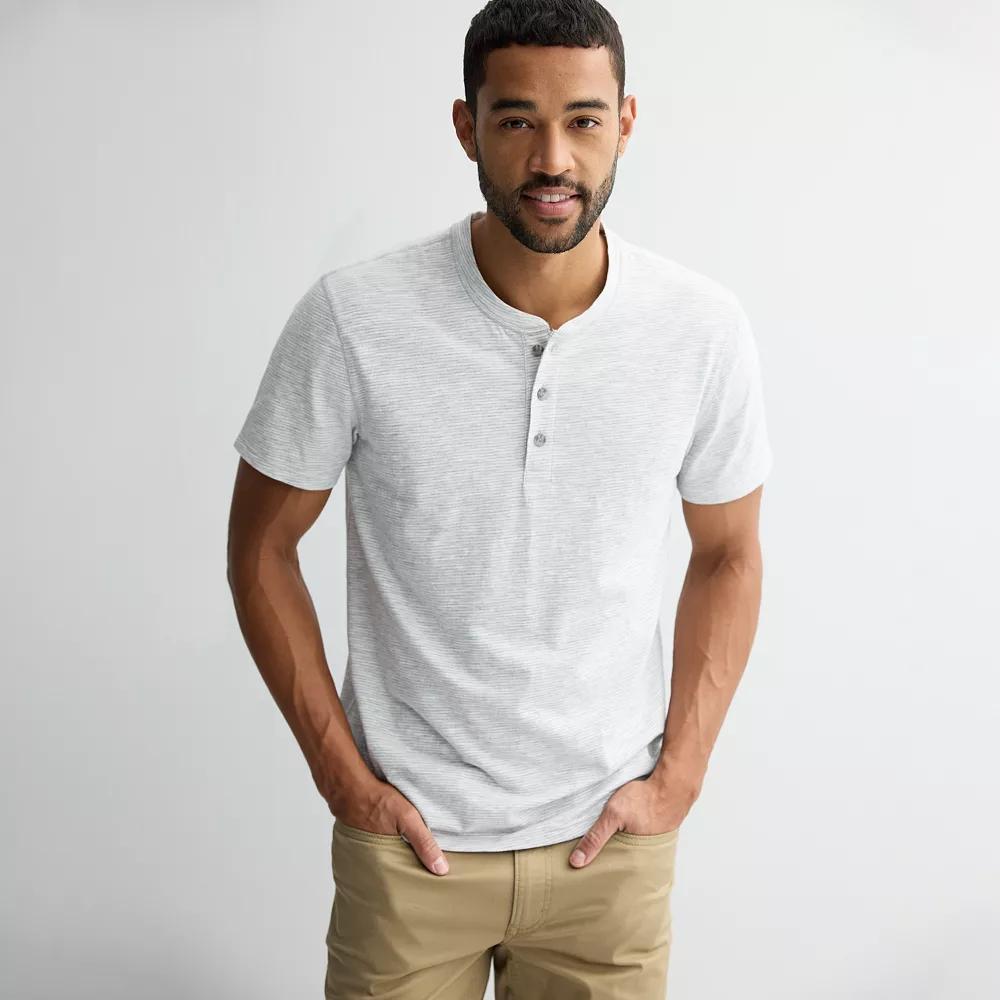Men's Sonoma Goods For Life® Essential Short Sleeve Striped Henley T-Shirt, Size: Medium, Light Gray Stripe Product Image