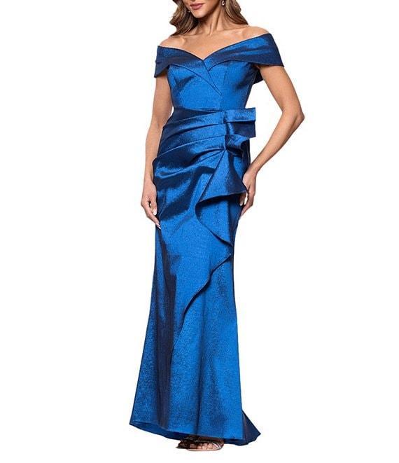 Xscape Petite Size Off-The-Shoulder Ruffle Front Taffeta Mermaid Dress Product Image