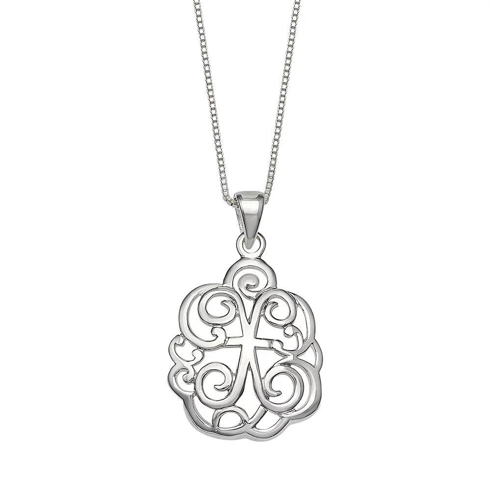PRIMROSE Sterling Silver Monogram Initial Pendant Necklace, Women's, Size: 18", Silver Tone F Product Image