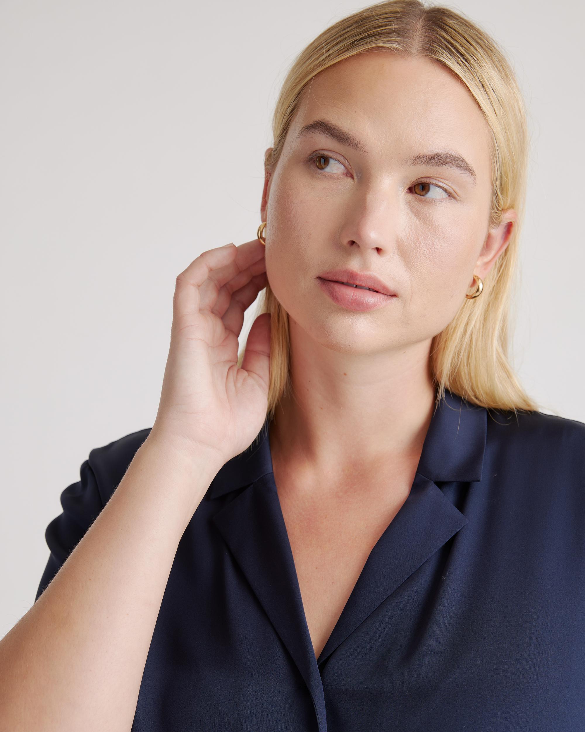 Quince | Women's Washable Stretch Silk Short Sleeve Notch Collar Blouse Mulberry Silk Product Image