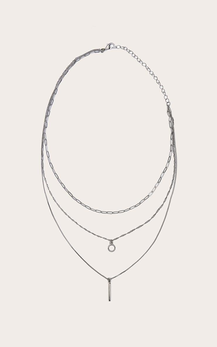 Silver Layered Circle Pendant Detail Necklace Product Image