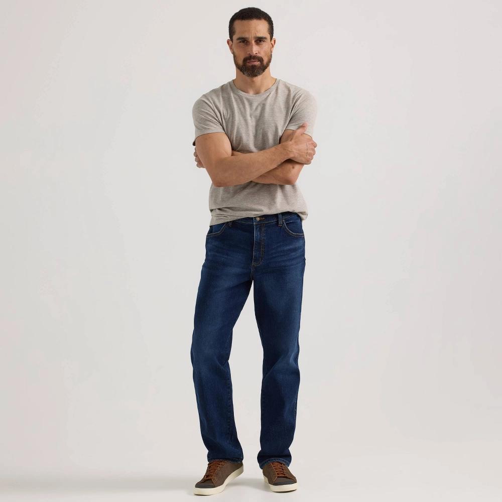Wrangler Men's Relaxed Fit Straight Jeans - Navy Denim 32x32: Midweight Cotton Blend, Stretch Denim, Mid Rise, Machine Washable Product Image