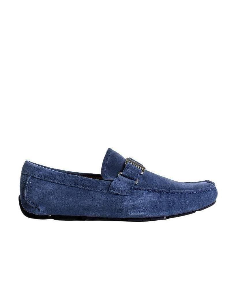 FERRAGAMO Metal Buckle Business Casual Shoes In Blue Product Image
