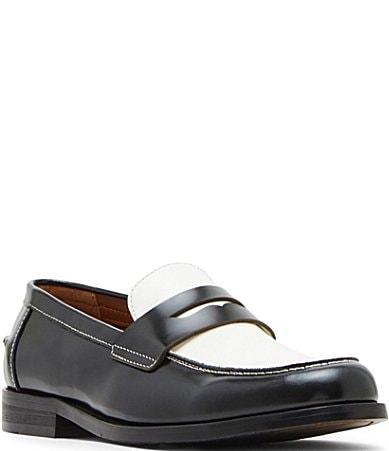Steve Madden Mens Natan Leather and Raffia Dress Penny Loafers Product Image