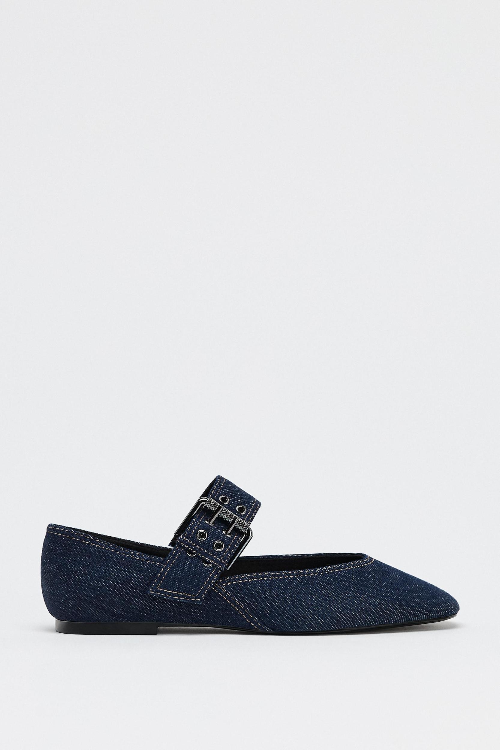 DENIM BUCKLE BALLET FLATS Product Image