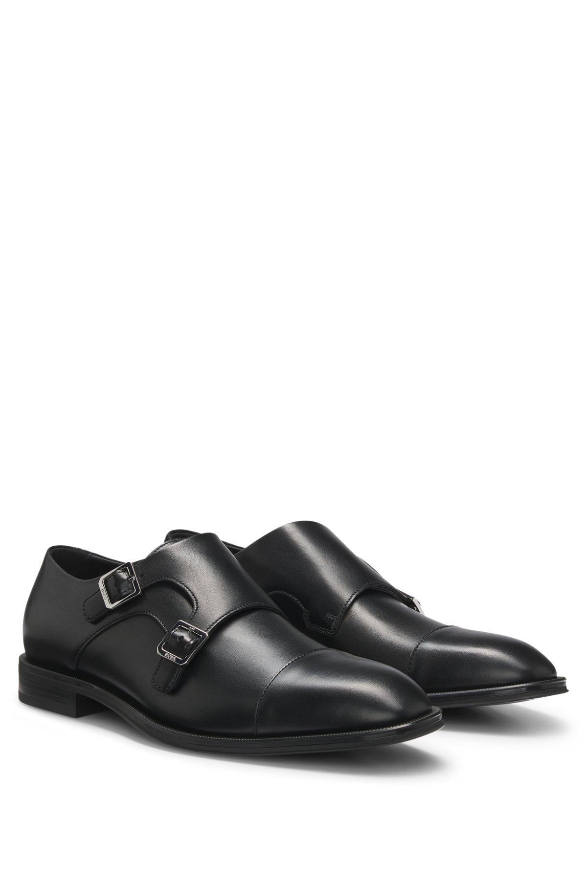 Leather double-monk shoes with cap toe Product Image