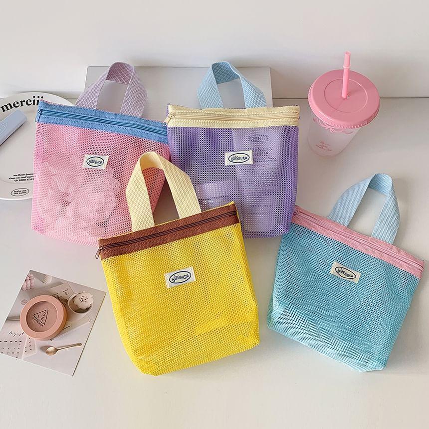 Applique Color Panel Mesh Toiletry Bag Product Image