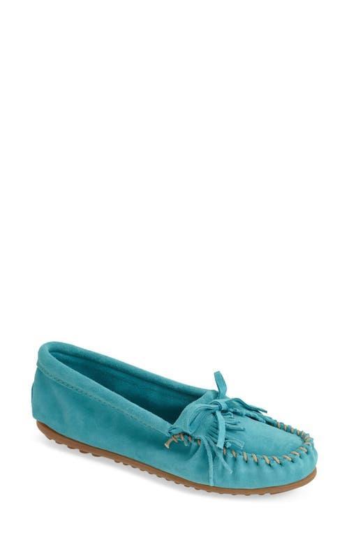 Minnetonka Kilty Suede Bow Detail Fringe Moccasins Product Image