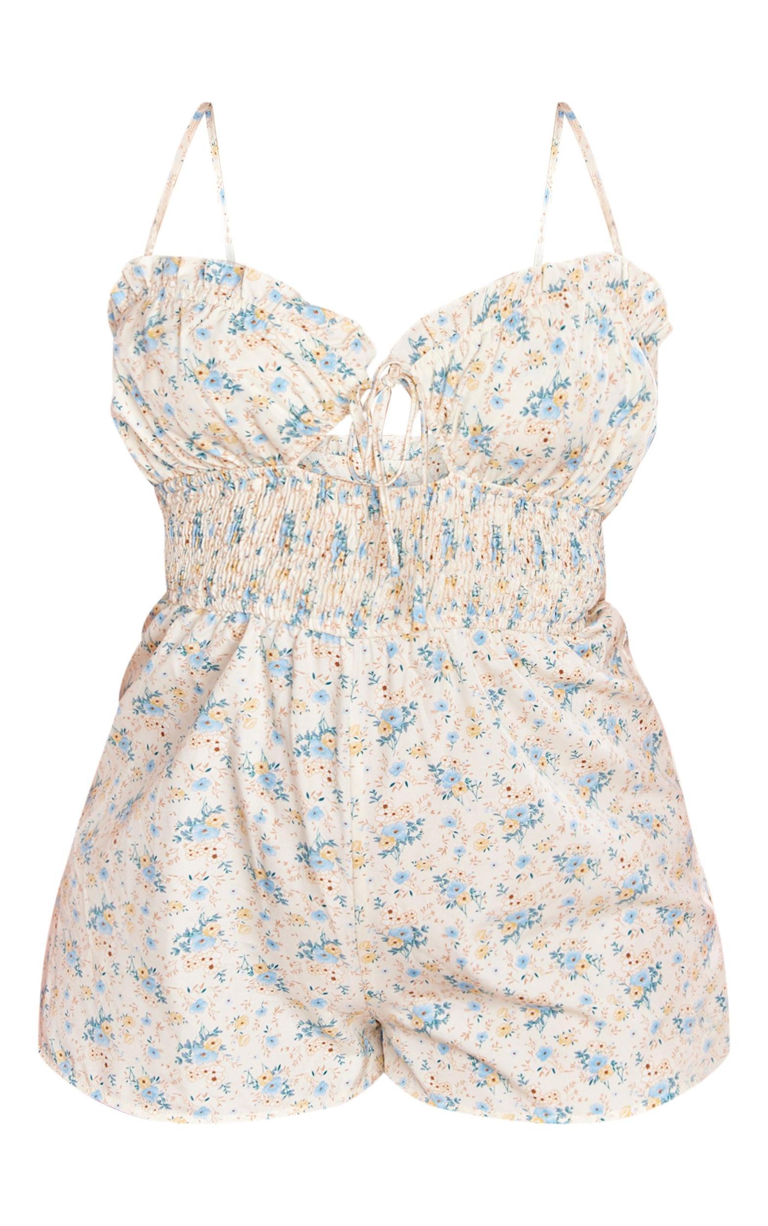 Plus Yellow Floral Printed Frill Detail Romper Product Image