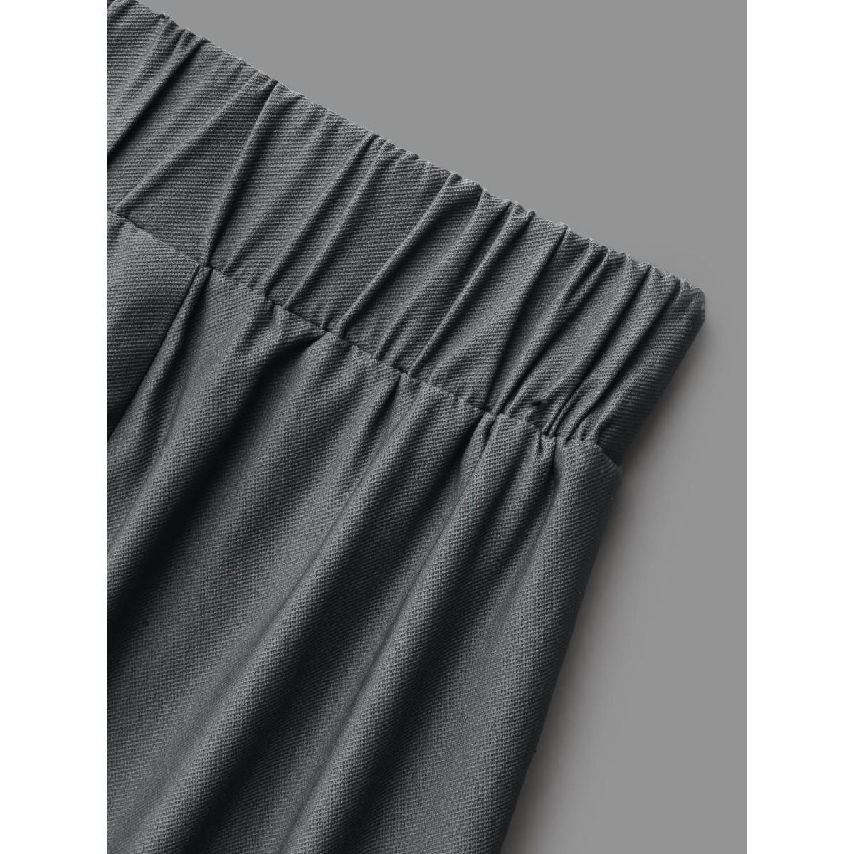 Plus Size Solid Elastic Waist Patched Pocket Pants Women DimGray Casual Loose Mid Rise Everyday Pants BloomChic 14-16/1X Product Image