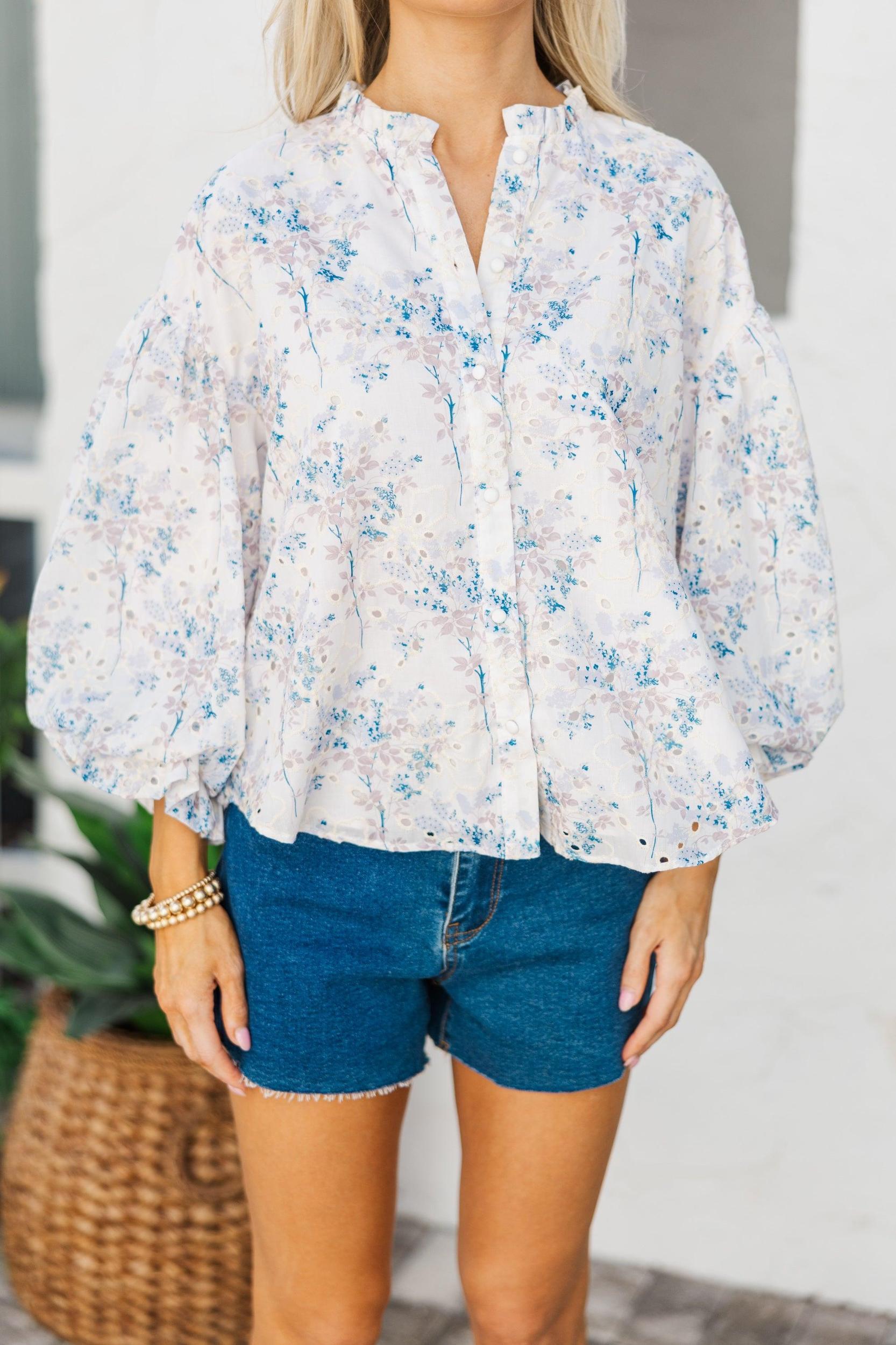 Take Your Turn Taupe Eyelet Blouse Female Product Image
