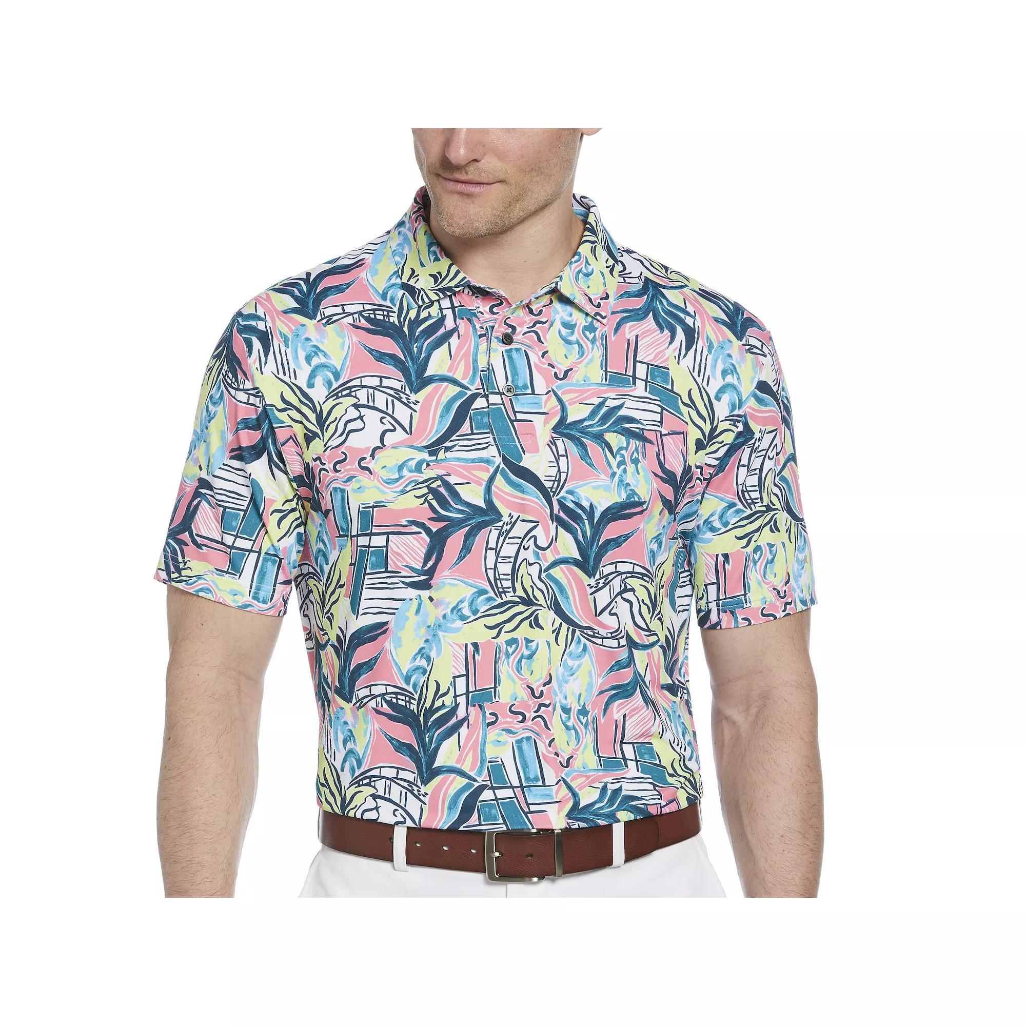 Men's Grand Slam Short Sleeve Watercolor Palms Polo, Size: Small, Flowering Red Product Image