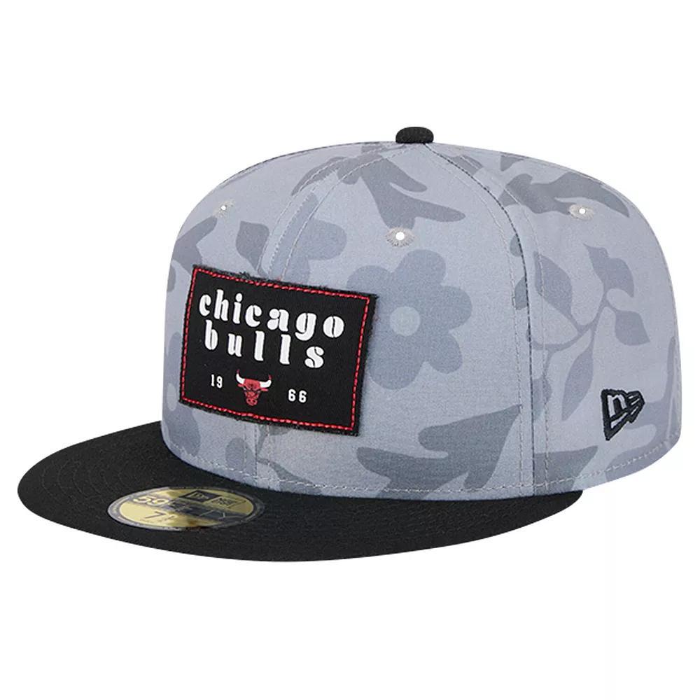 Men's New Era Gray Chicago Bulls Palm Fronds 2-Tone 59FIFTY Fitted Hat, Size: 6 7/8, Grey Product Image