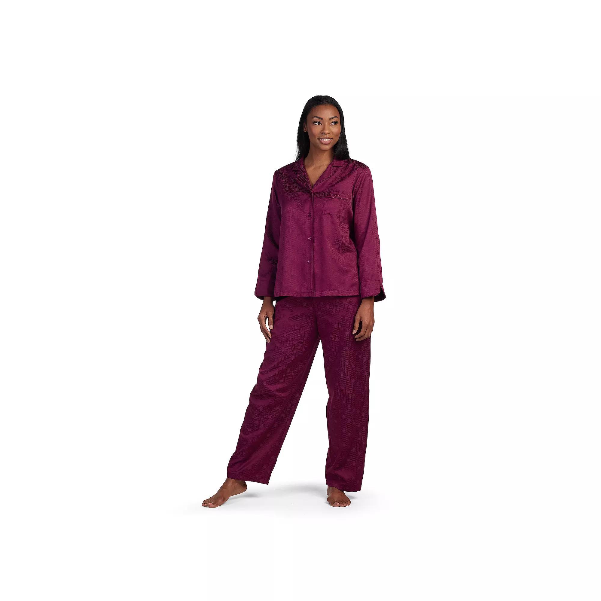 Women's Miss Elaine Essentials Brushed Back Satin Pajama Top & Pajama Bottoms Set, Size: Large, Red Product Image