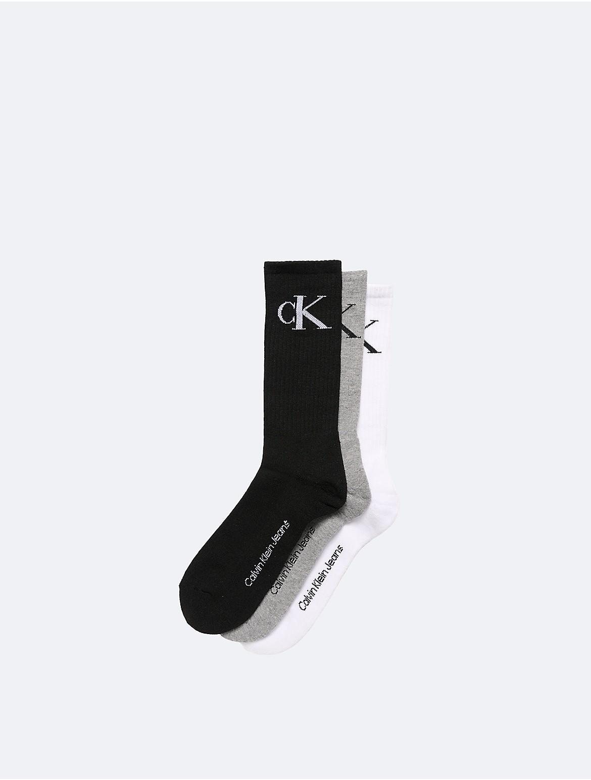 Calvin Klein Mens Monogram Logo Cushion 3-Pack Crew Socks - Multi Product Image